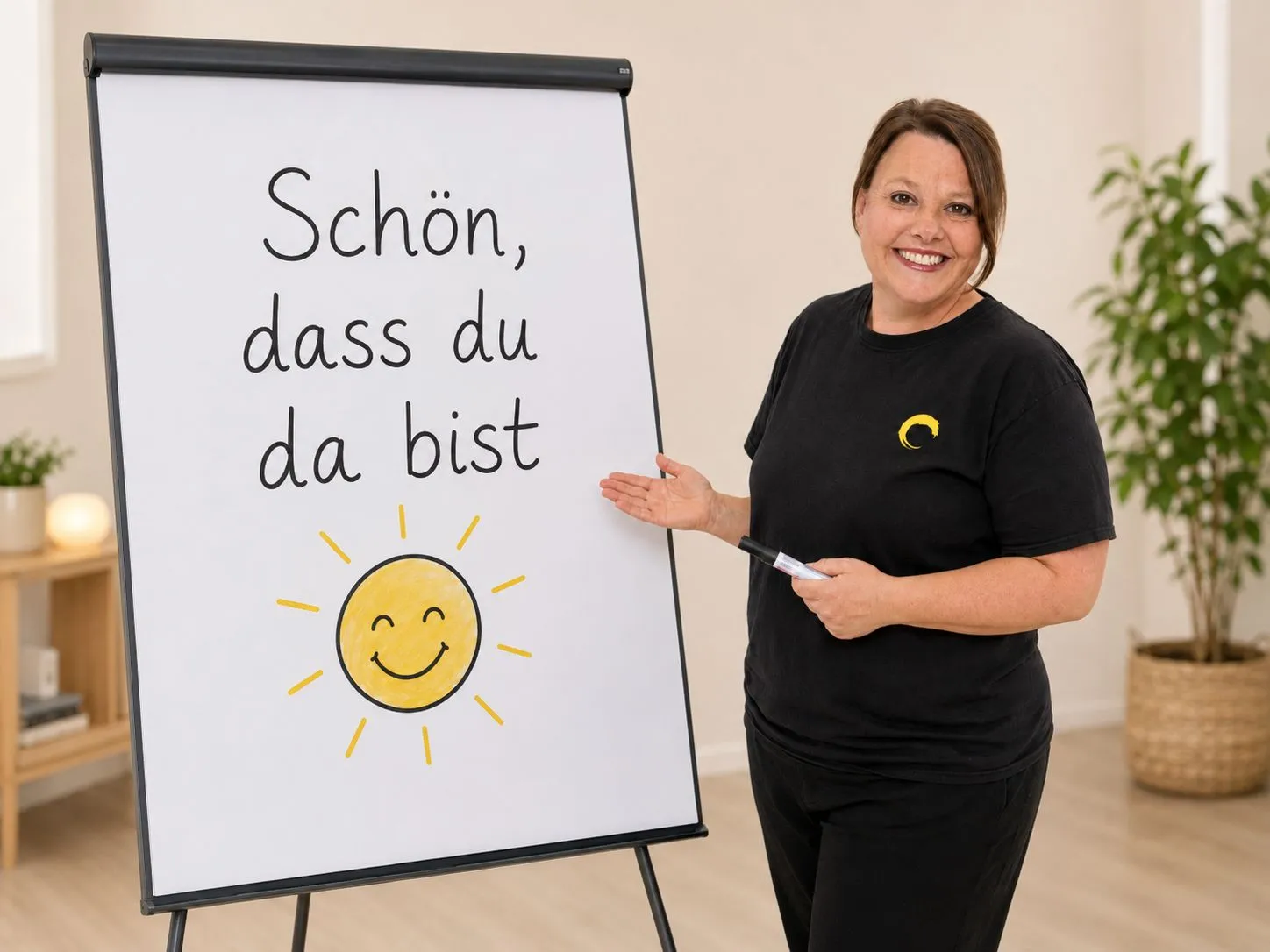 LeTaBe-Referentin leitet eine große Gruppe in der Sporthalle an